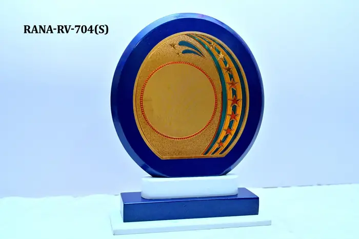 Round blue achievement award plaque